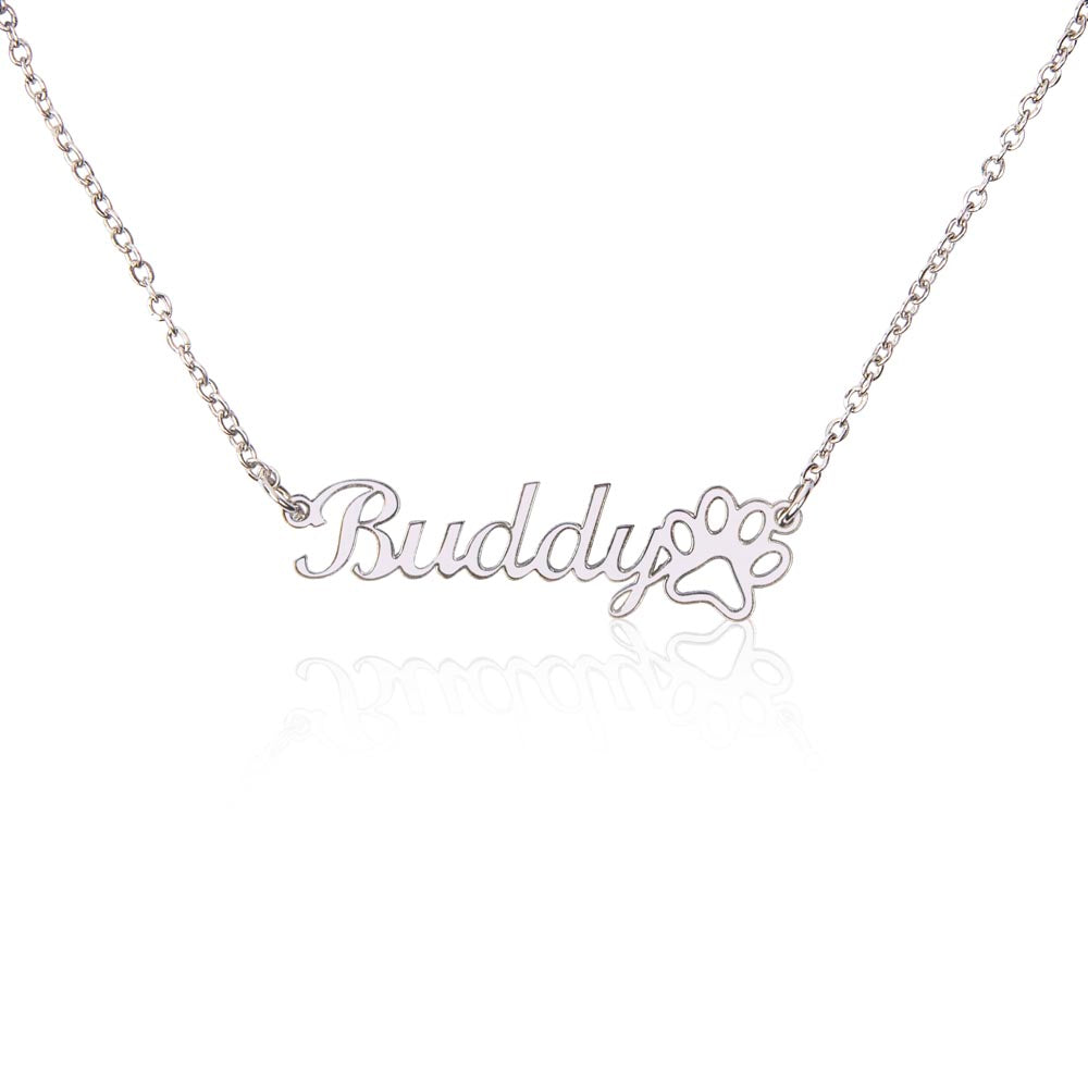 Cursive Name Necklace with Paw Print