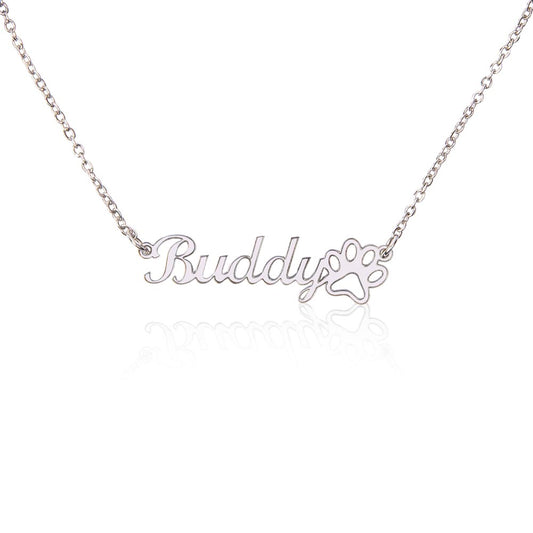 Cursive Name Necklace with Paw Print