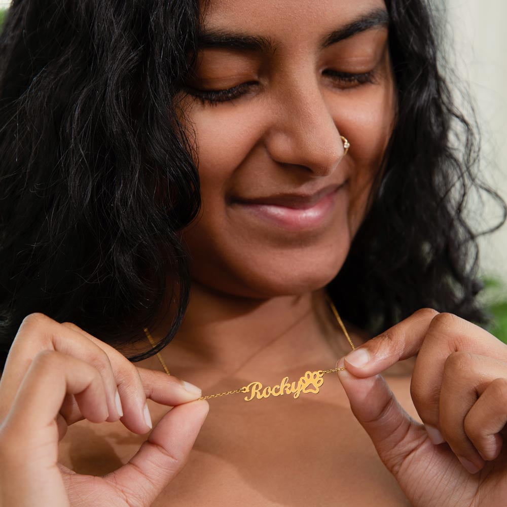 Cursive Name Necklace with Paw Print