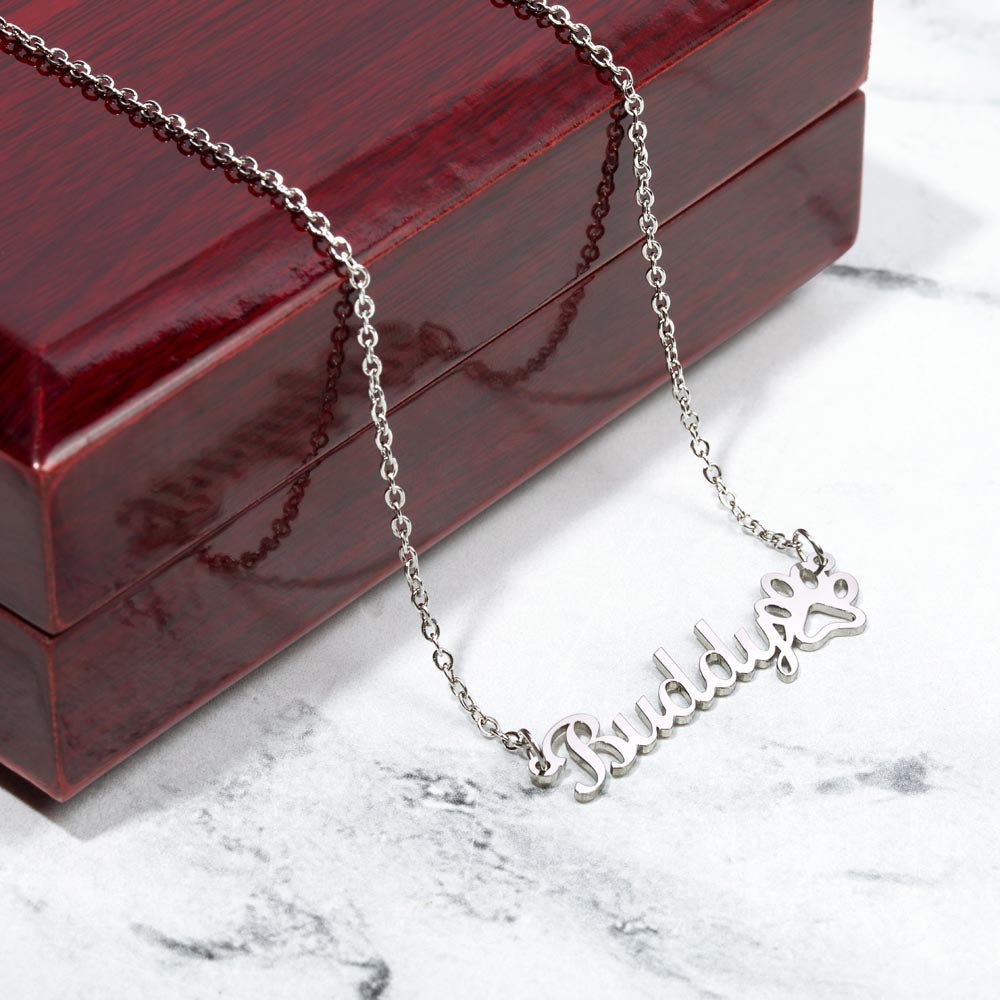 Cursive Name Necklace with Paw Print