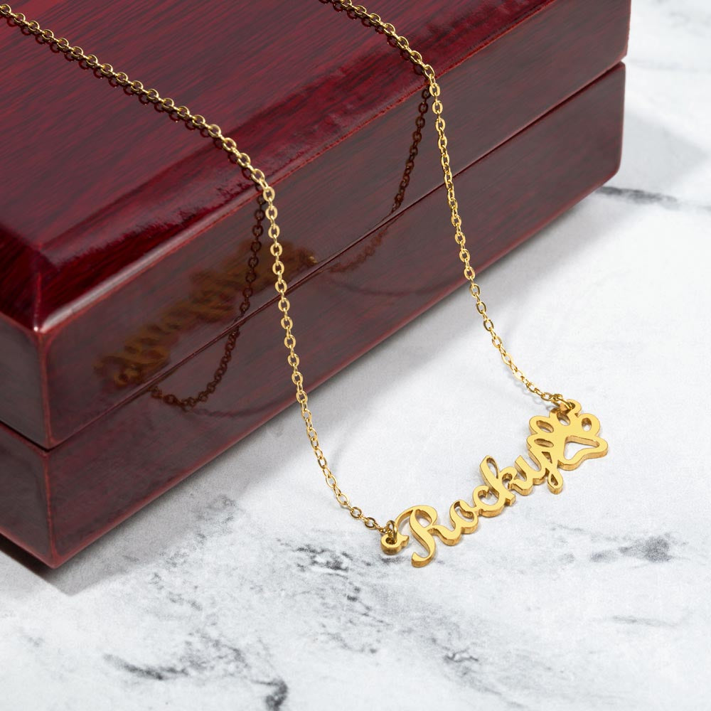 Cursive Name Necklace with Paw Print