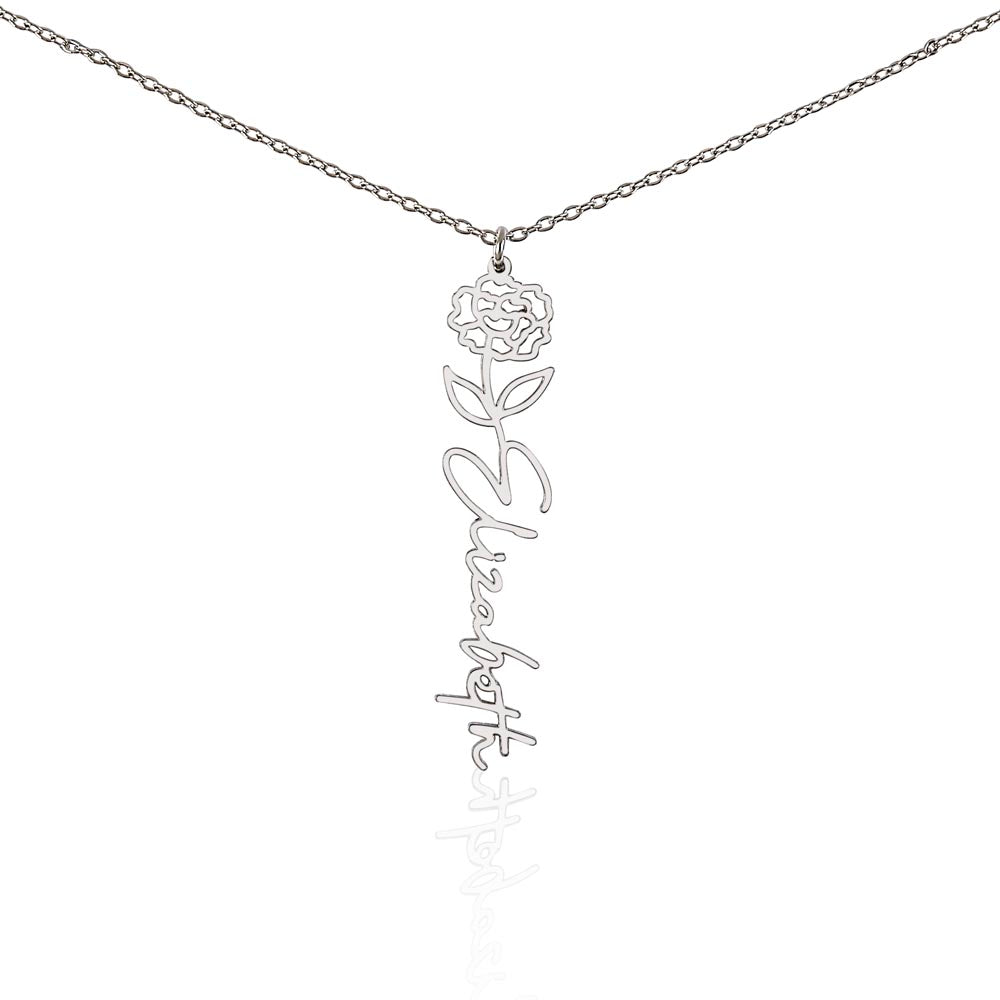 Carnation Flower With Cursive Name Pendant Necklace - For January-born