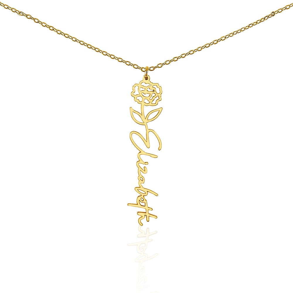 Carnation Flower With Cursive Name Pendant Necklace - For January-born