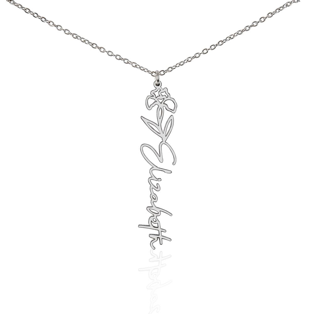 Violet Flower With Cursive Name Pendant Necklace - For February-born