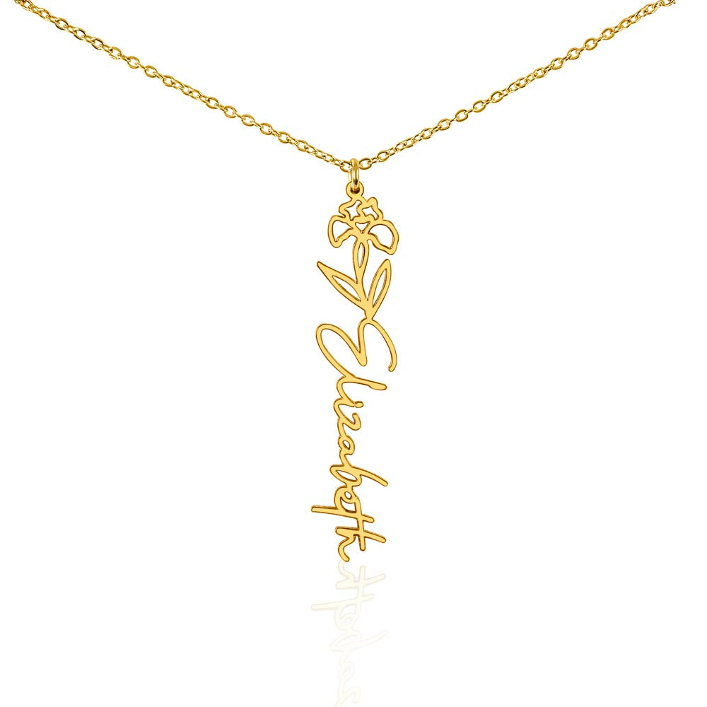 Violet Flower With Cursive Name Pendant Necklace - For February-born