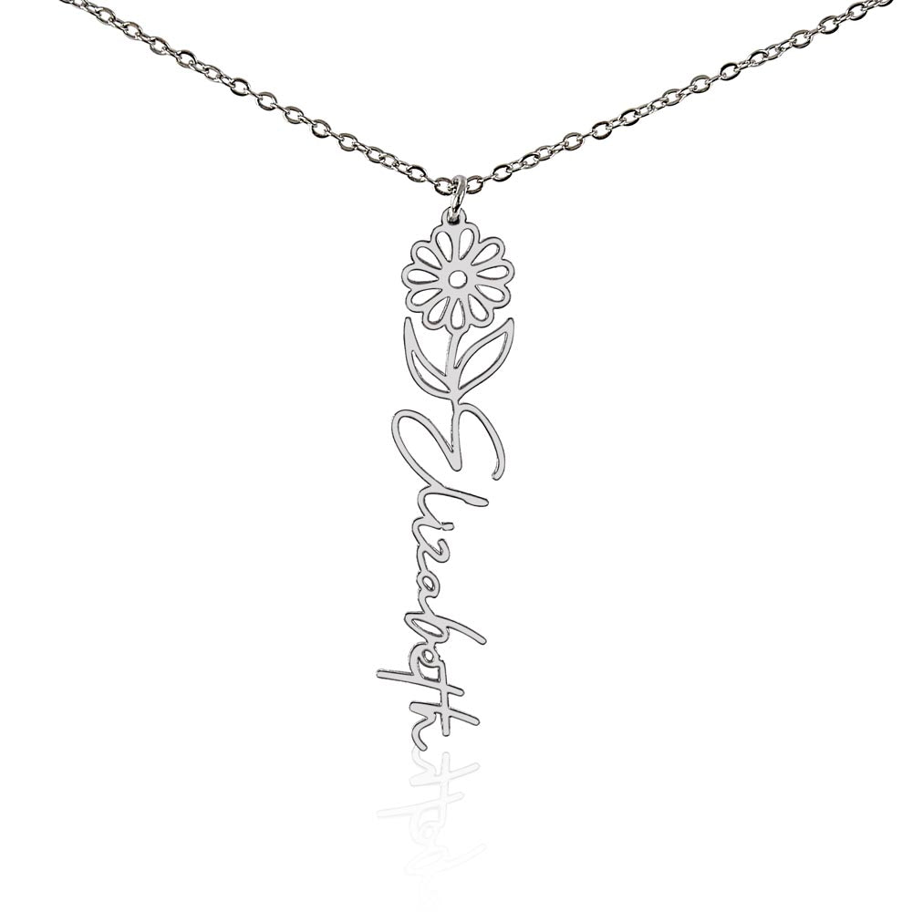 Daisy Flower With Cursive Name Pendant Necklace - For April -born