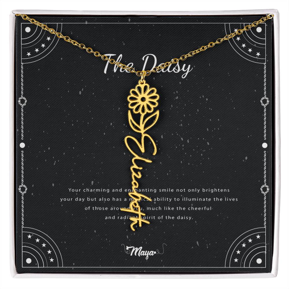 Daisy Flower With Cursive Name Pendant Necklace - For April -born