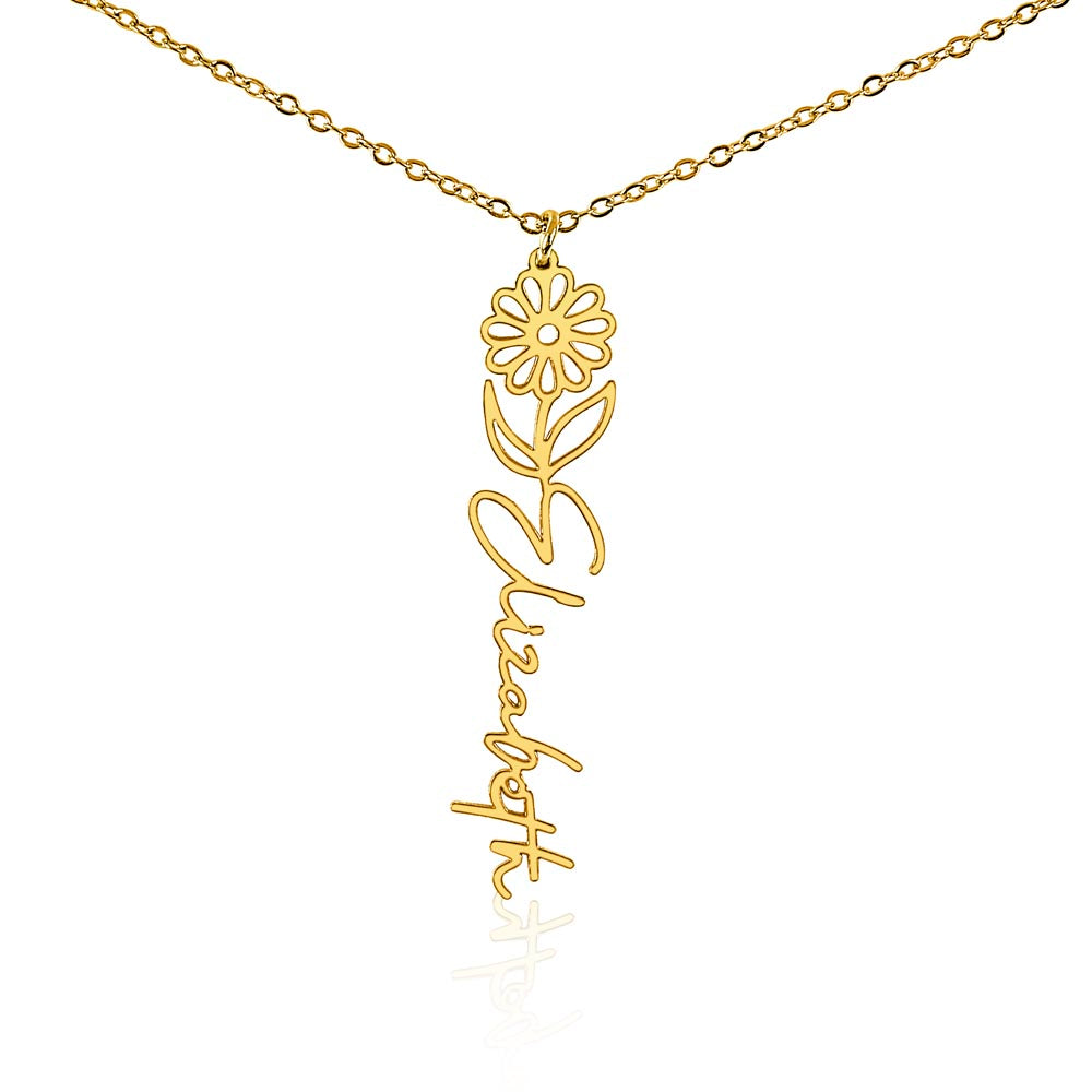 Daisy Flower With Cursive Name Pendant Necklace - For April -born