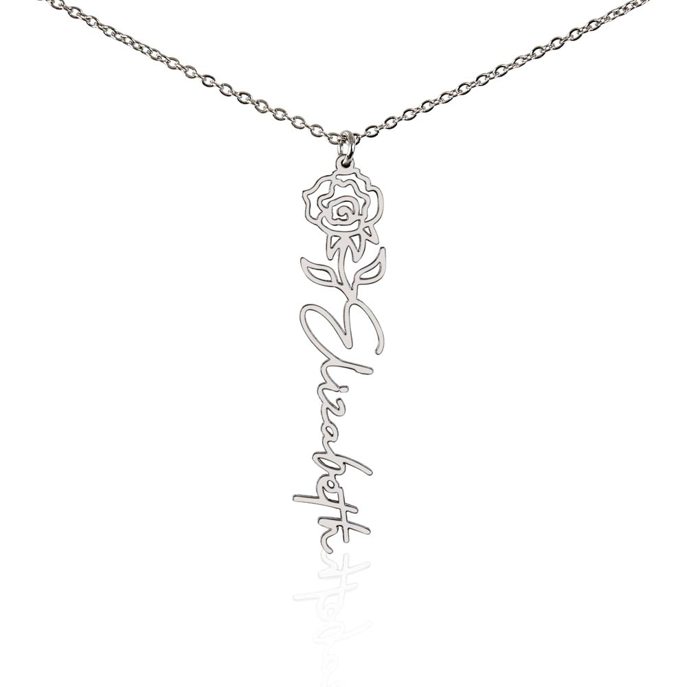 Rose Flower With Cursive Name Pendant Necklace - For June-born