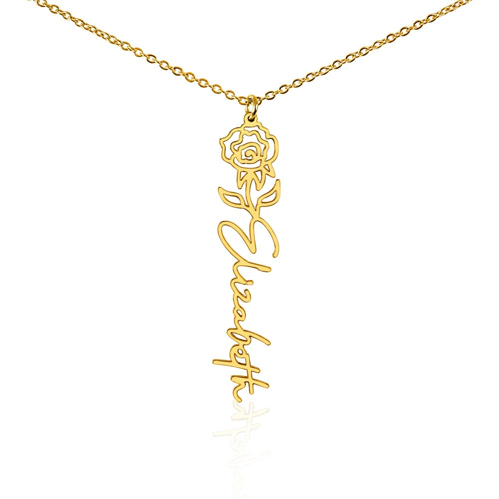 Rose Flower With Cursive Name Pendant Necklace - For June-born