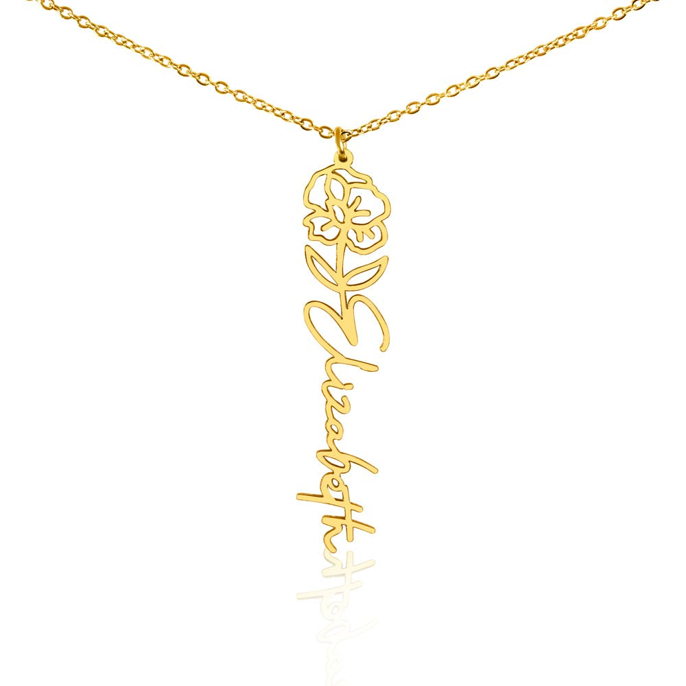 Poppy Flower With Cursive Name Pendant Necklace - For August-born