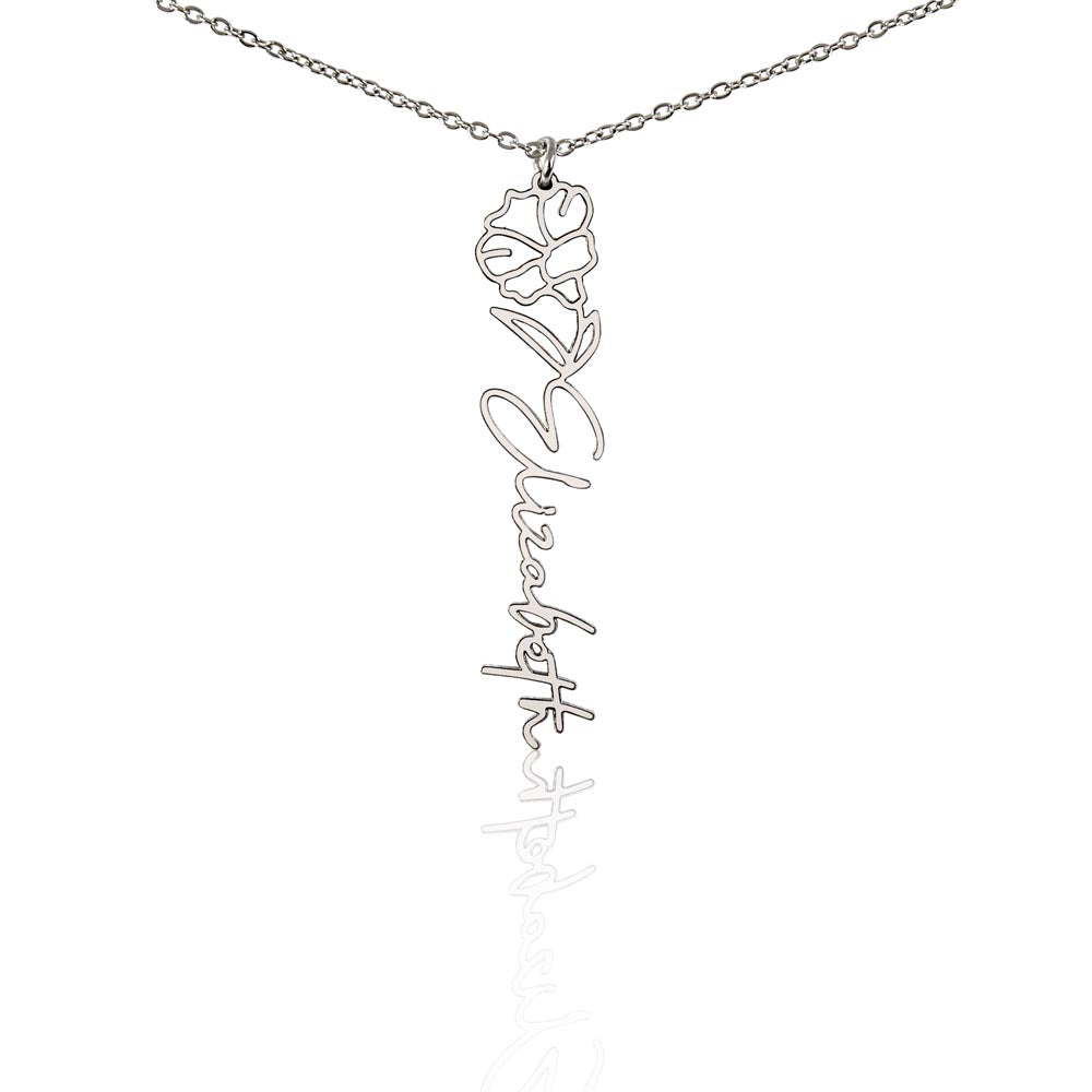 Morning Glory Flower With Cursive Name Pendant Necklace - For September-born