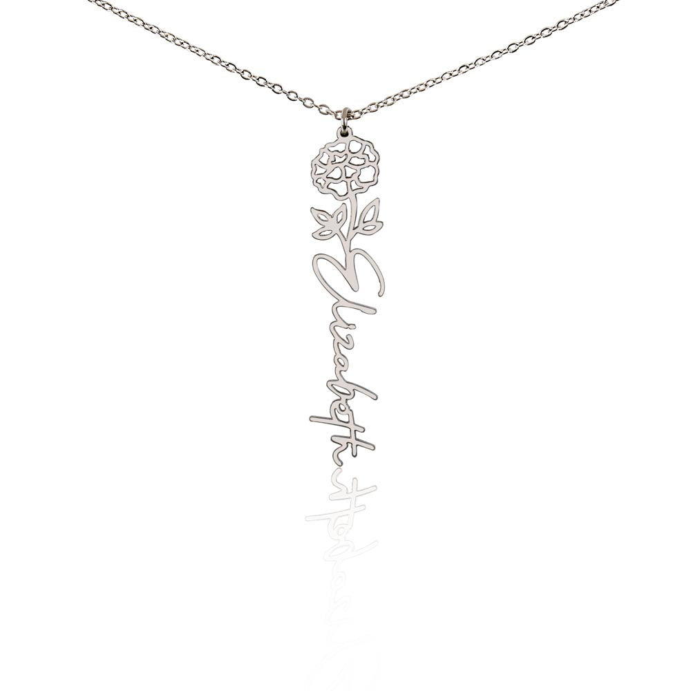 Marigold Flower With Cursive Name Pendant Necklace - For October-born