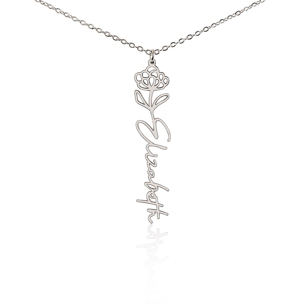 Chrysanthemum Flower With Cursive Name Pendant Necklace - For November-born