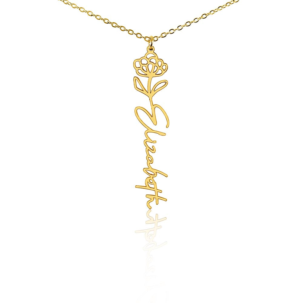 Chrysanthemum Flower With Cursive Name Pendant Necklace - For November-born