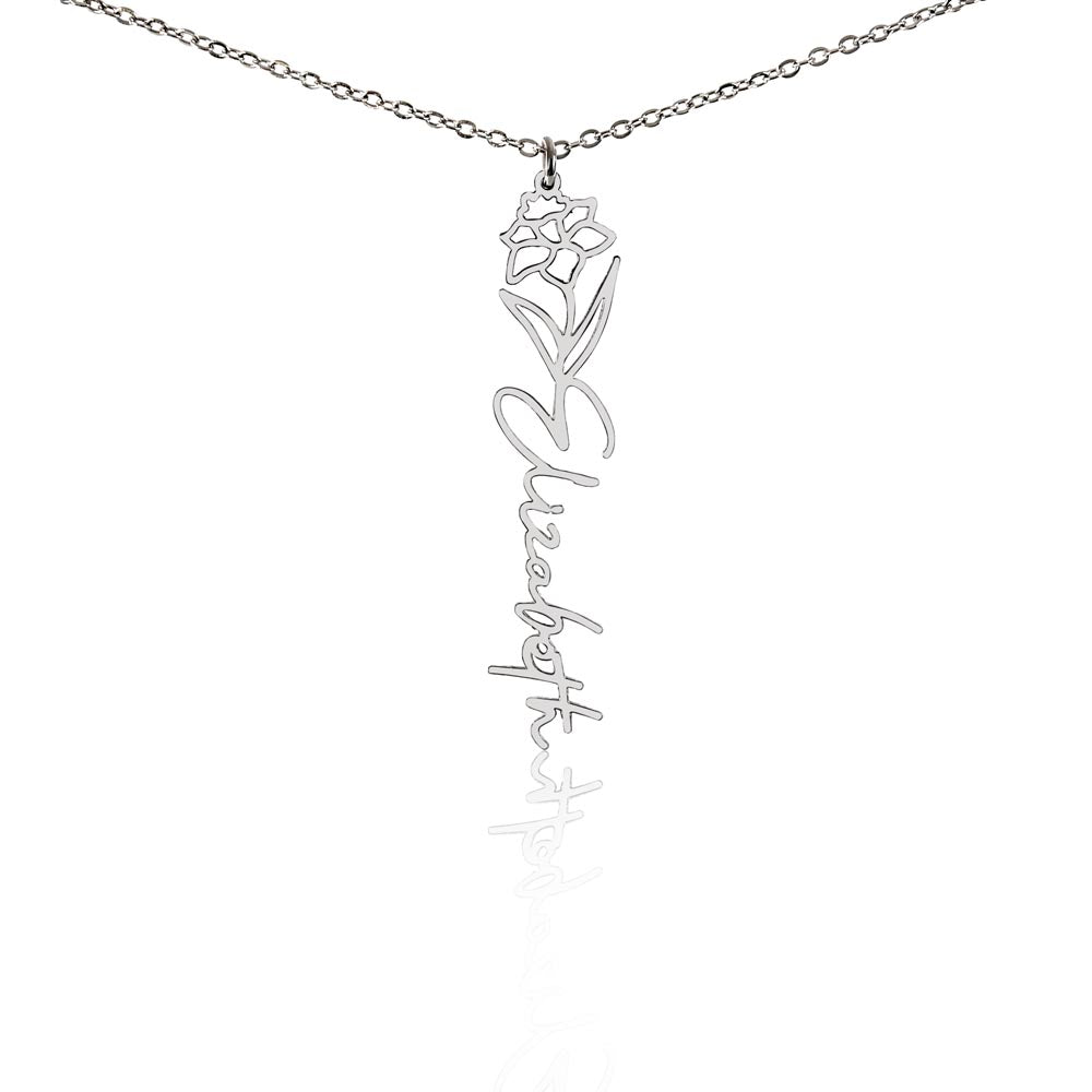 Narcissus Flower With Cursive Name Pendant Necklace - For December-born