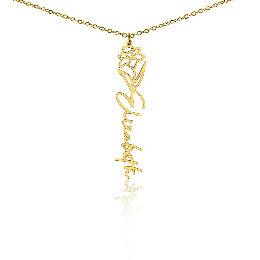 Narcissus Flower With Cursive Name Pendant Necklace - For December-born